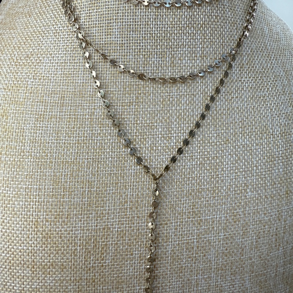 J. Crew Gold Necklace Layered Y-Shape Design - Picture 2 of 7